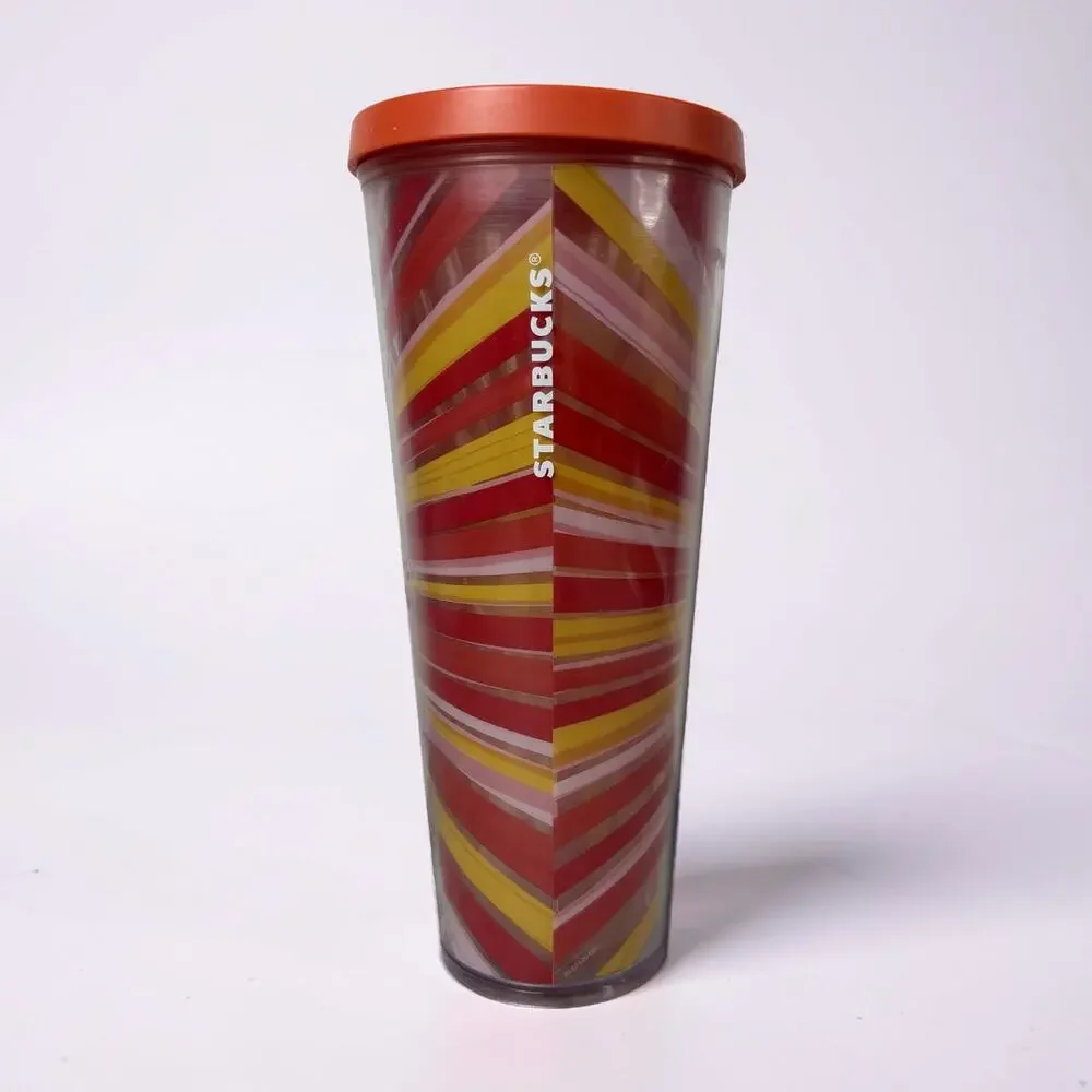 Starbucks Liquid Sunshine Venti Cold Cup Tumbler 24oz Red Orange Sunbeam Stripe
